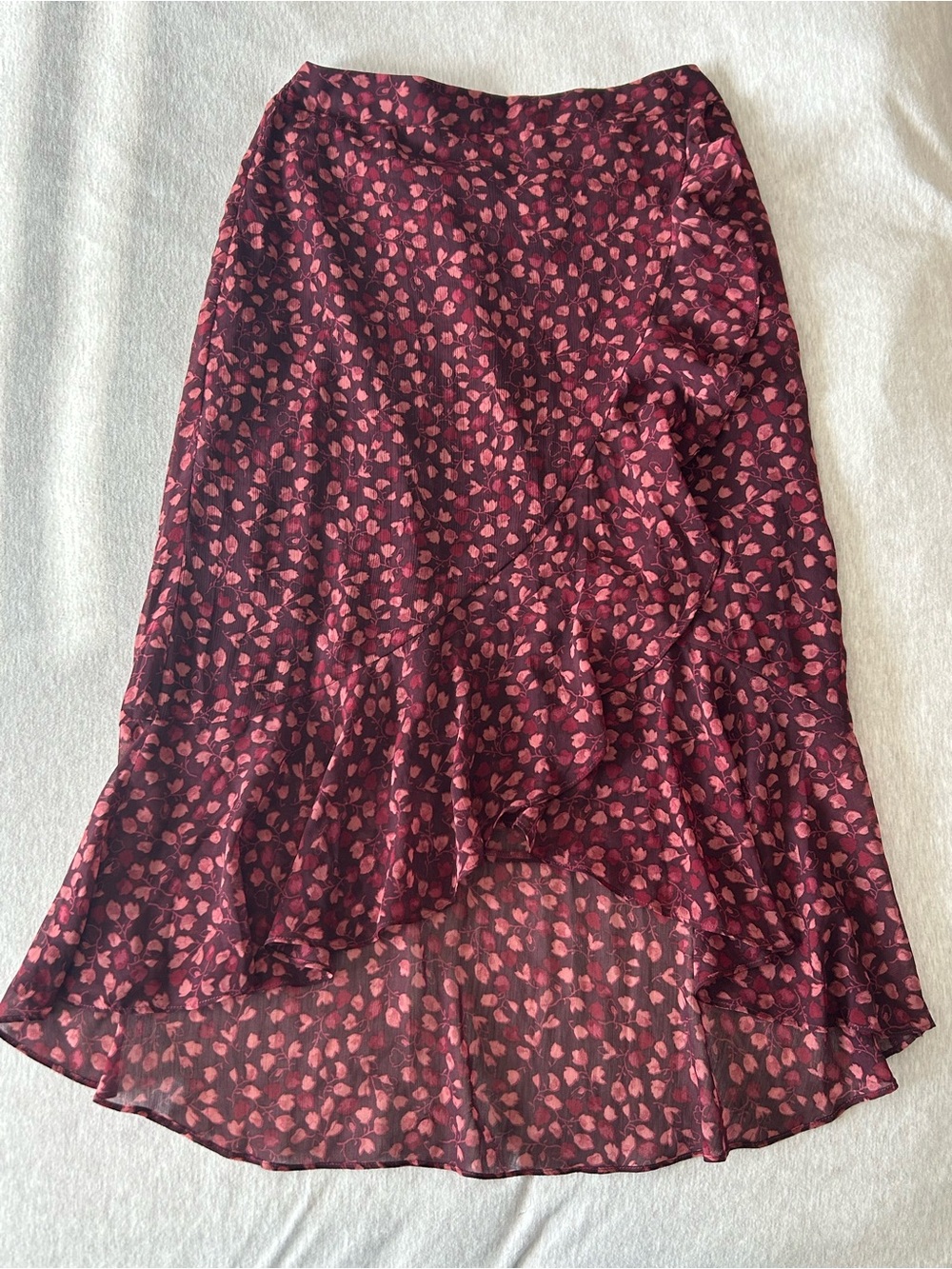 Gentle Fawn Floral Ruffle High-Low Midi Skirt Size Small